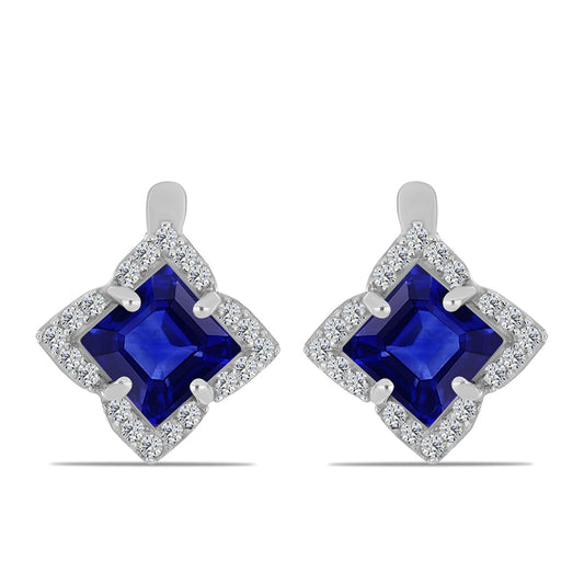 Cercei din Argint 925 ( 2.96 grame ) cu Safir Albastru Australian și Topaz Alb 3.46 Carate