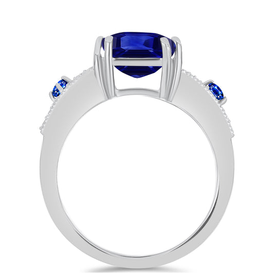 Inel din Argint 925 ( 4.45 grame ) cu Safir Albastru Australian și Topaz Alb 5.01 Carate