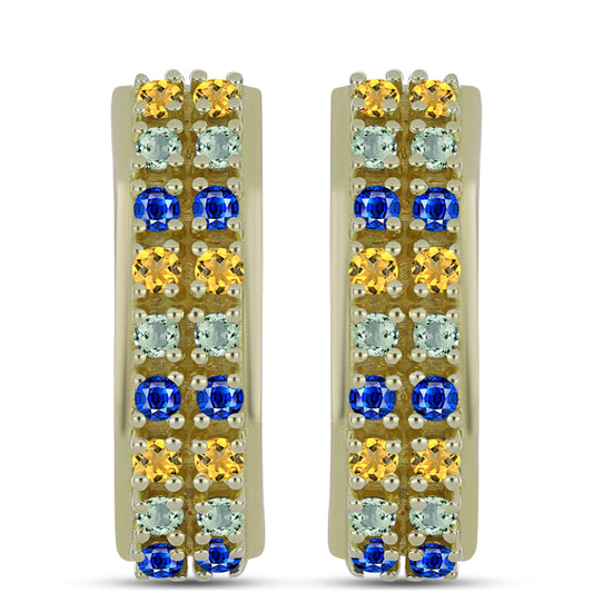 Cercei din Argint 925 Placat cu Aur ( 4.77 grame ) cu Safir Curcubeu 0.72 Carate
