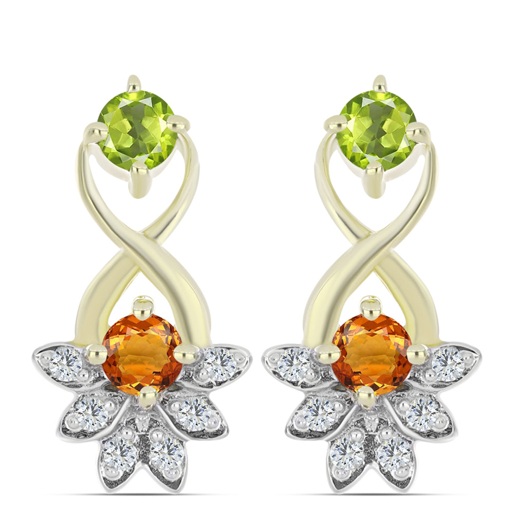 Cercei din Argint 925 Placat cu Aur ( 2.69 grame ) cu Safir Curcubeu și Topaz Alb 0.74 Carate