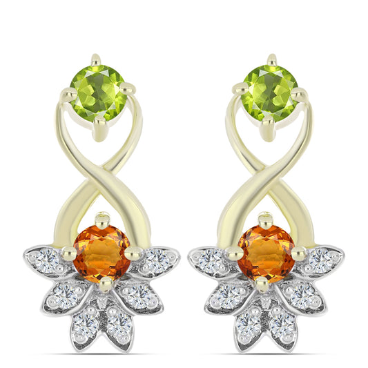 Cercei din Argint 925 Placat cu Aur ( 2.69 grame ) cu Safir Curcubeu și Topaz Alb 0.74 Carate