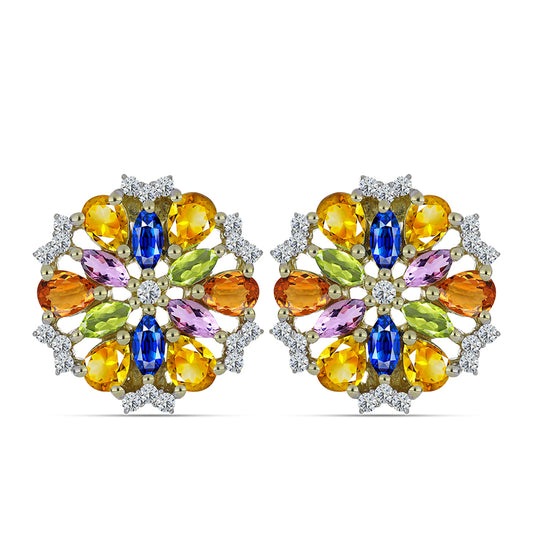 Cercei din Argint 925 Placat cu Aur ( 5.02 grame ) cu Safir Curcubeu și Topaz Alb 3.77 Carate