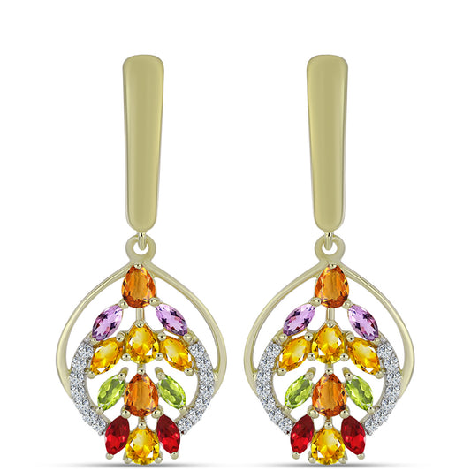 Cercei din Argint 925 Placat cu Aur ( 5.68 grame ) cu Safir Curcubeu și Topaz Alb 3.23 Carate