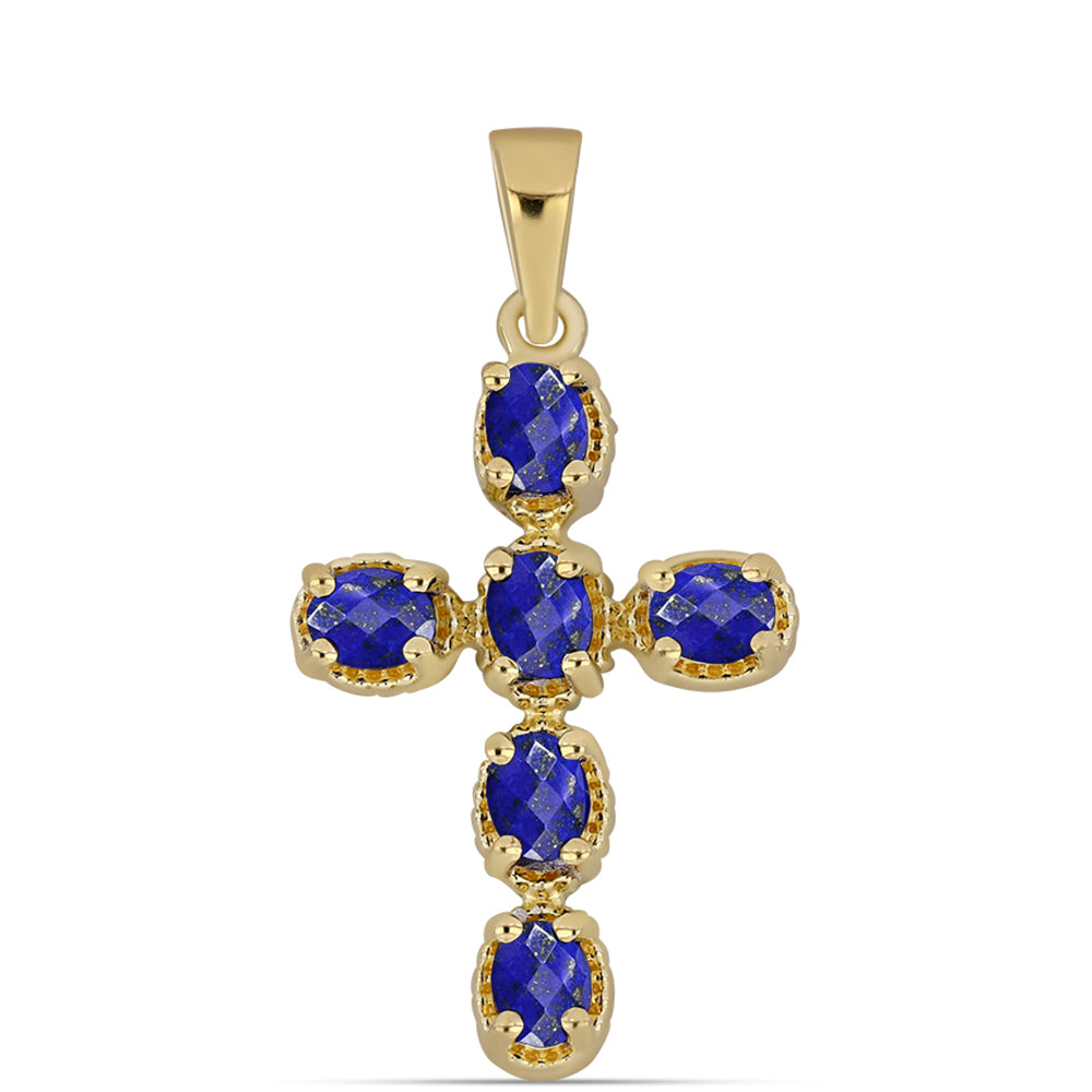 Cruce Pandantiv din Argint 925 Placat cu Aur ( 2.18 grame ) cu Lapis Lazuli 1.13 Carate 1 