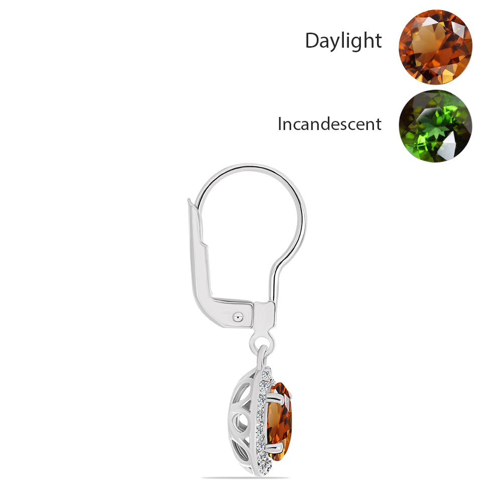 Cercei din Argint 925 ( 2.06 grame ) cu Zultanit Anatolian Certificat cultivat în laborator și Topaz Alb 2.25 Carate 2 