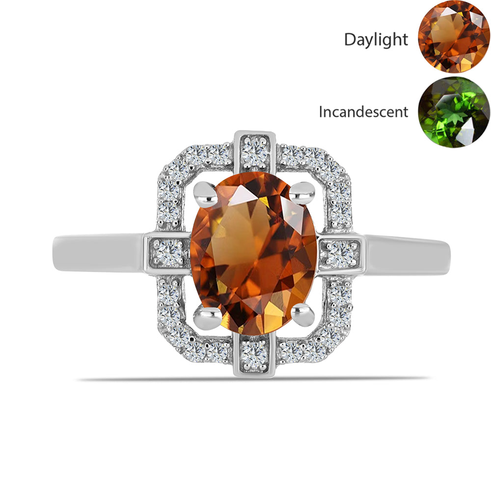 Inel din Argint 925 ( 3.09 grame ) cu Zultanit Anatolian Certificat cultivat în laborator și Topaz Alb 2.37 Carate 1 