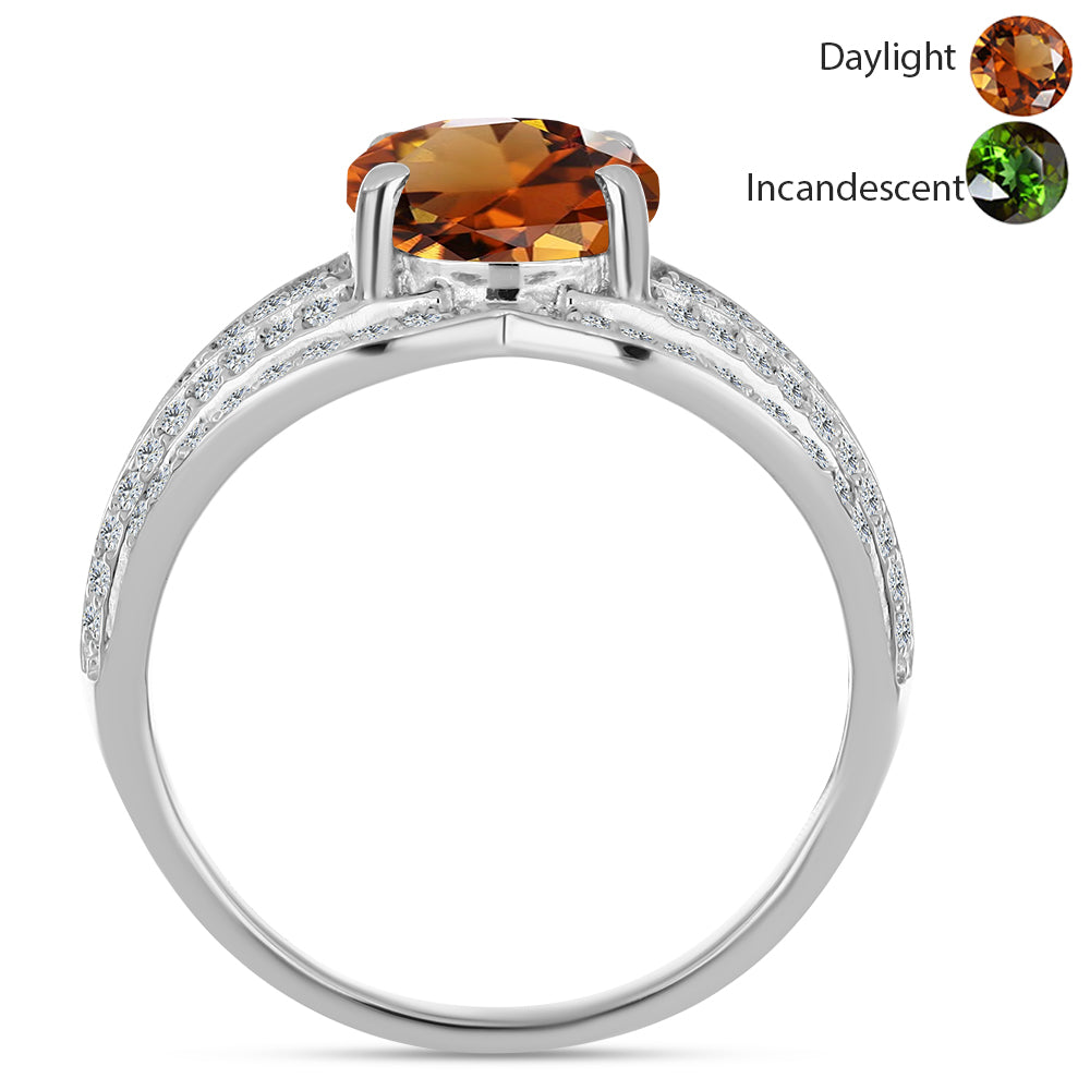 Inel din Argint 925 ( 4.73 grame ) cu Zultanit Anatolian Certificat cultivat în laborator și Topaz Alb 3.89 Carate 2 