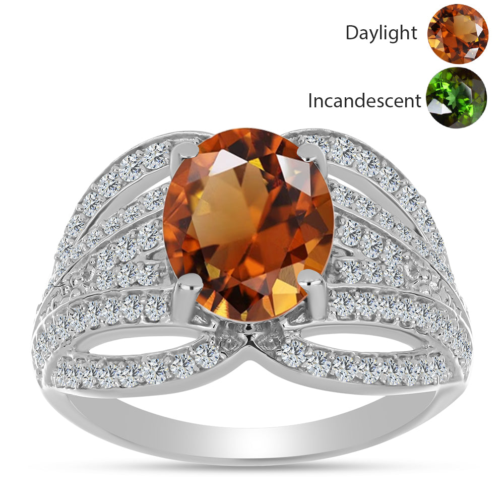 Inel din Argint 925 ( 4.73 grame ) cu Zultanit Anatolian Certificat cultivat în laborator și Topaz Alb 3.89 Carate 3 