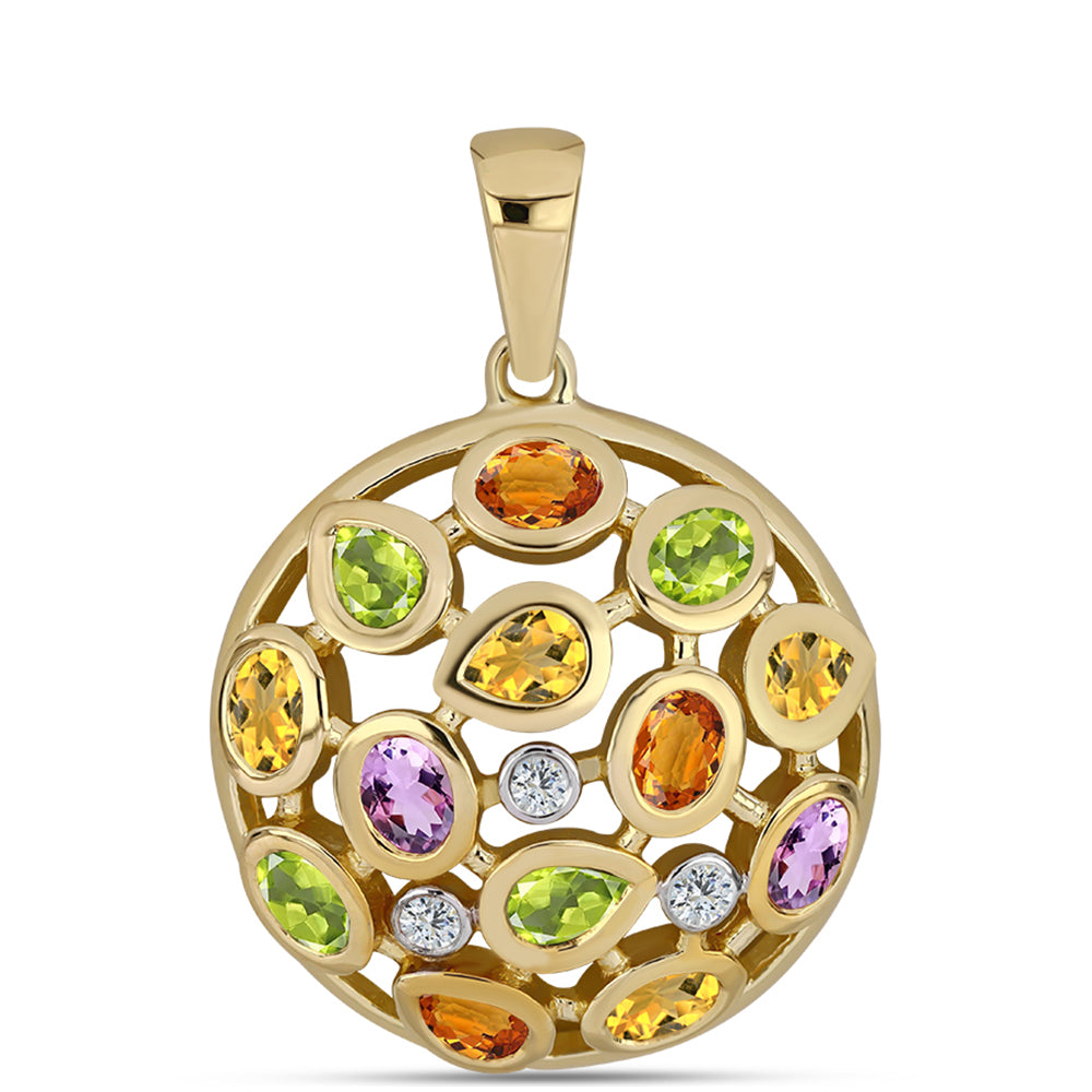 Pandantiv din Argint 925 Placat cu Aur ( 5.53 grame ) cu Safir Curcubeu și Topaz Alb 2.93 Carate 1 