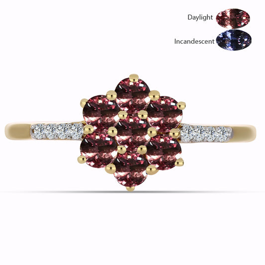 Inel din Argint 925 Placat cu Aur ( 1.71 grame ) cu Granat Tsivory care își schimbă culoarea și Topaz Alb 1.16 Carate