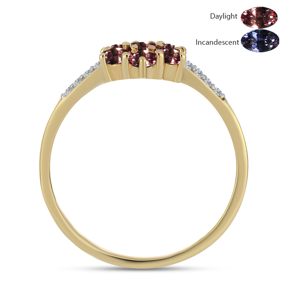 Inel din Argint 925 Placat cu Aur ( 1.71 grame ) cu Granat Tsivory care își schimbă culoarea și Topaz Alb 1.16 Carate