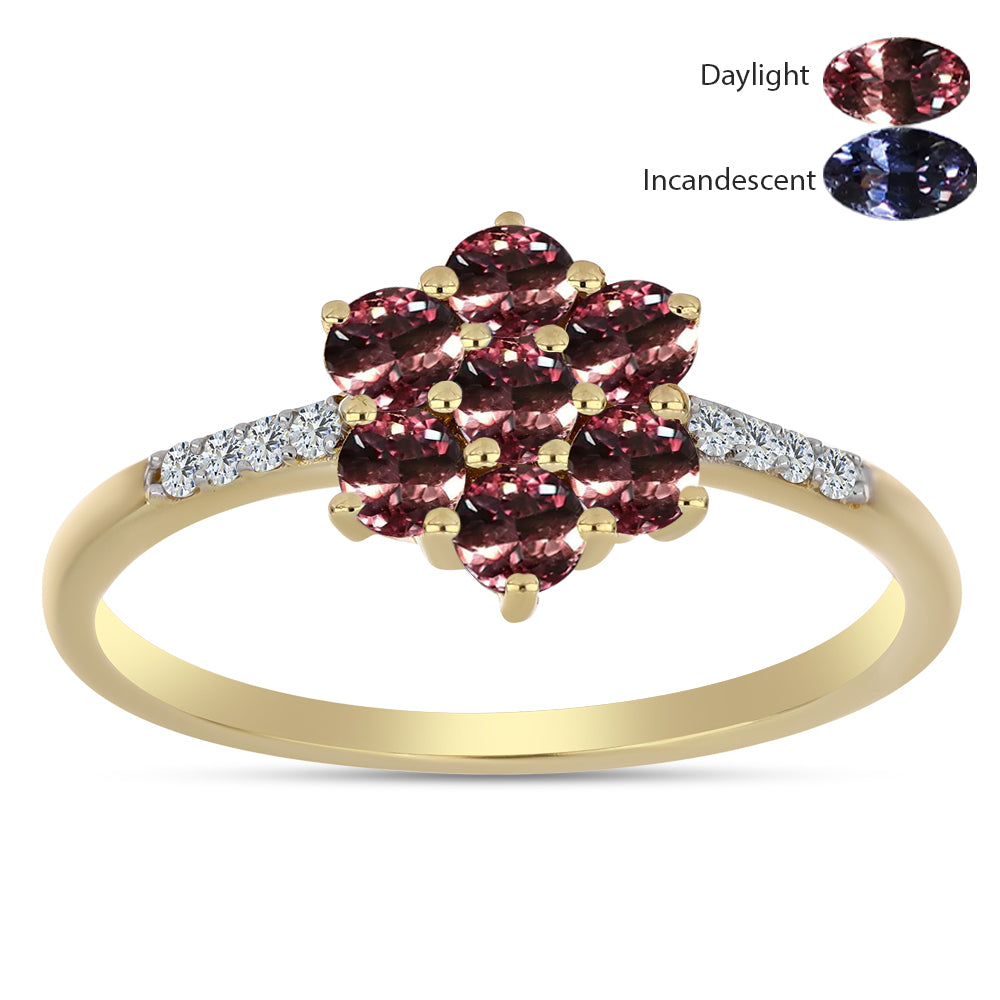 Inel din Argint 925 Placat cu Aur ( 1.71 grame ) cu Granat Tsivory care își schimbă culoarea și Topaz Alb 1.16 Carate 1 