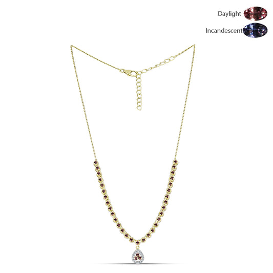 Colier din Argint 925 Placat cu Aur ( 7.43 grame ) cu Granat Tsivory care își schimbă culoarea și Topaz Alb 1.84 Carate