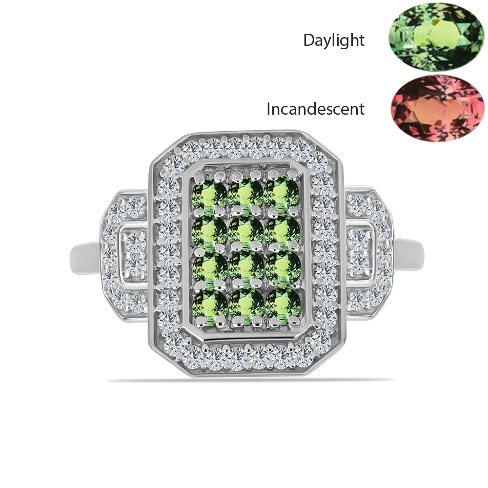 Inel din Argint 925 ( 3.42 grame ) cu Alexandrit Natural și Topaz Alb 0.91 Carate 1 