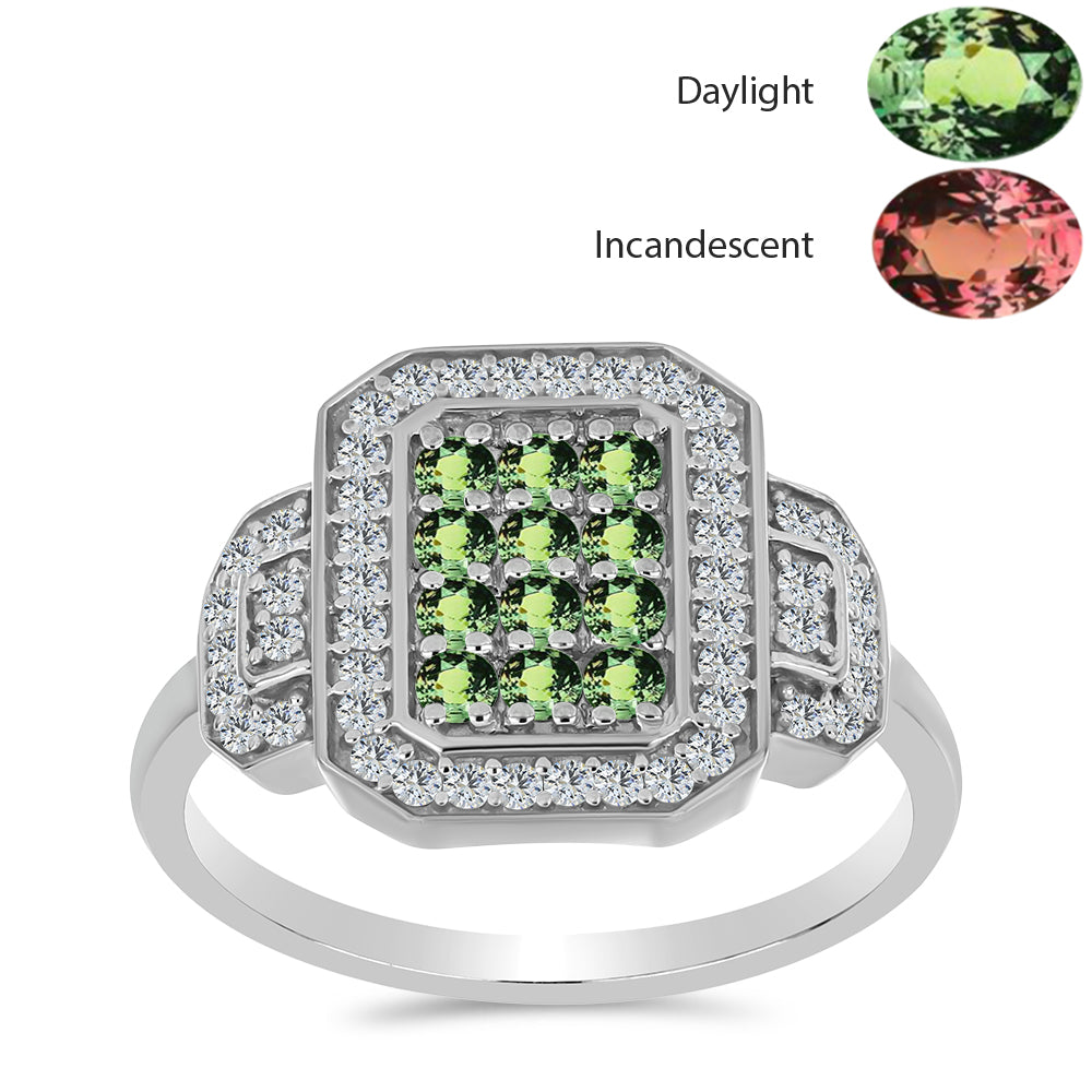 Inel din Argint 925 ( 3.42 grame ) cu Alexandrit Natural și Topaz Alb 0.91 Carate 3 