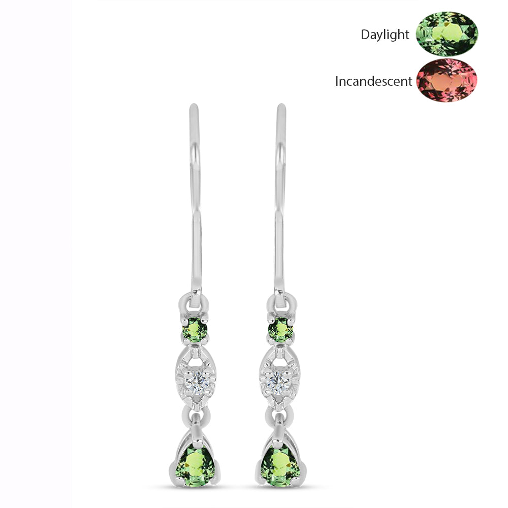 Cercei din Argint 925 ( 1.75 grame ) cu Alexandrit Natural și Topaz Alb 0.46 Carate