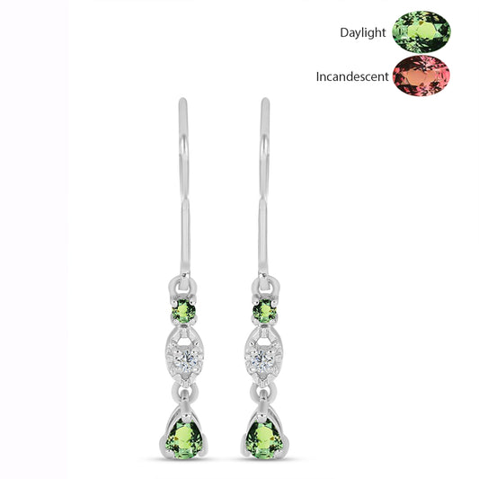 Cercei din Argint 925 ( 1.75 grame ) cu Alexandrit Natural și Topaz Alb 0.46 Carate