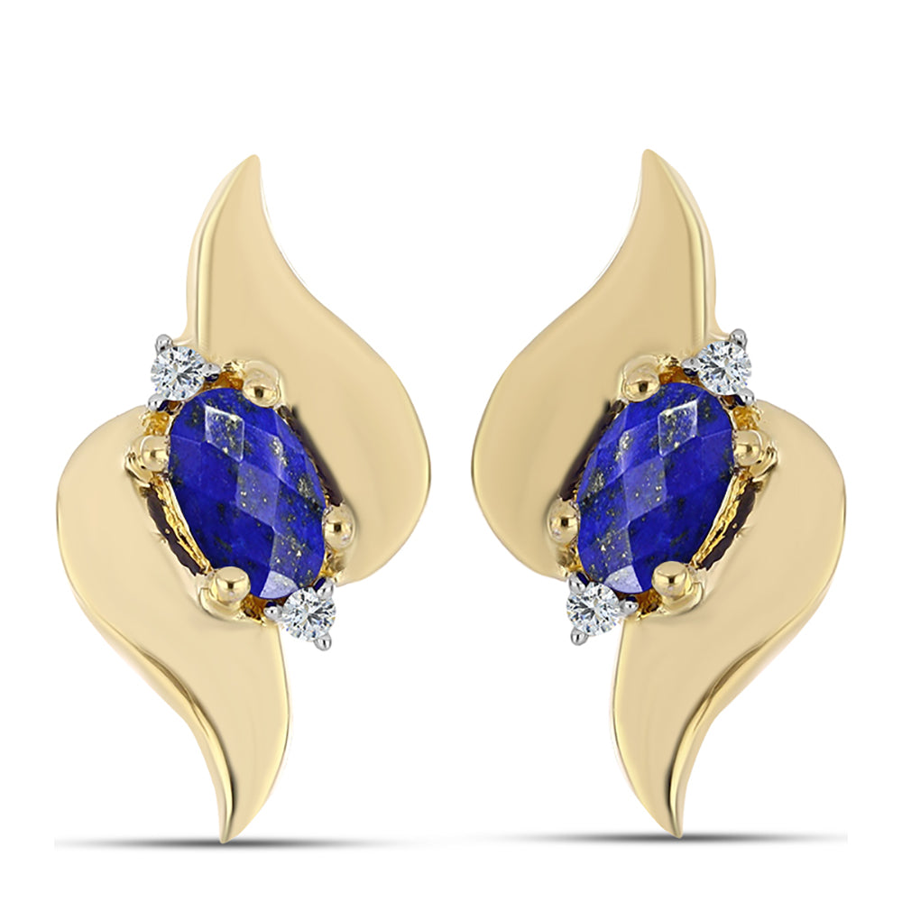 Cercei din Argint 925 Placat cu Aur ( 2.93 grame ) cu Lapis Lazuli și Topaz Alb 0.5 Carate 1 