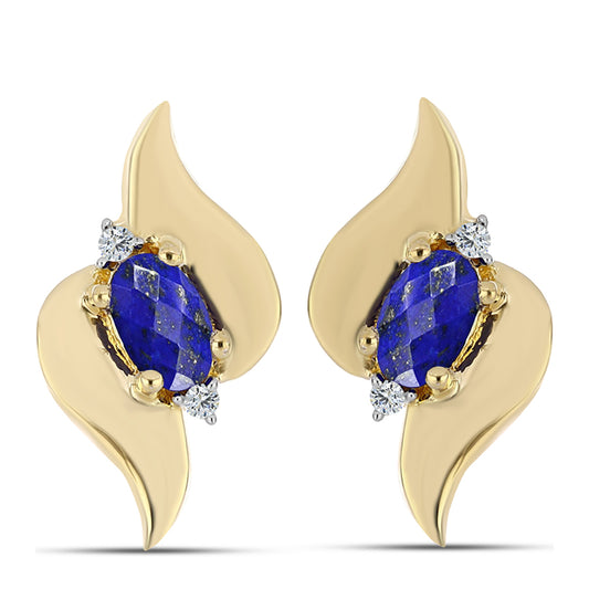 Cercei din Argint 925 Placat cu Aur ( 2.93 grame ) cu Lapis Lazuli și Topaz Alb 0.5 Carate