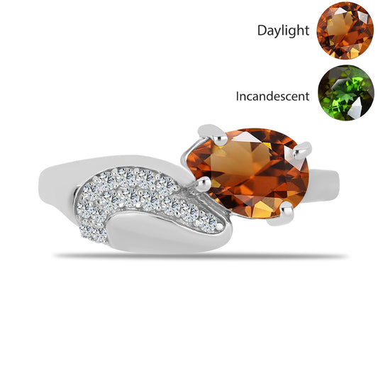 Inel din Argint 925 ( 2.46 grame ) cu Zultanit Anatolian Certificat cultivat în laborator și Topaz Alb 1.57 Carate