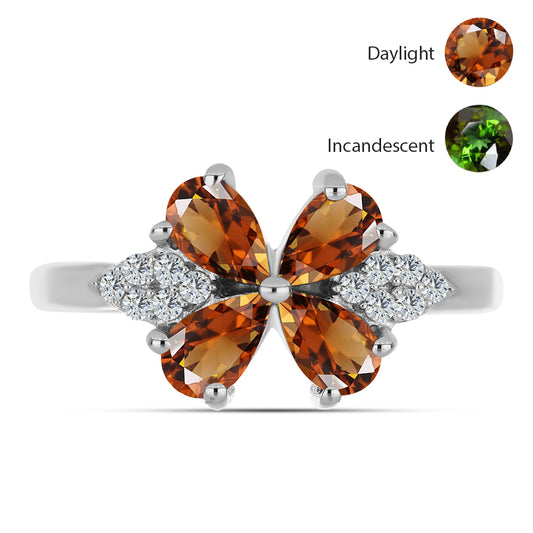 Inel din Argint 925 ( 2.41 grame ) cu Zultanit Anatolian Certificat cultivat în laborator și Topaz Alb 1.11 Carate