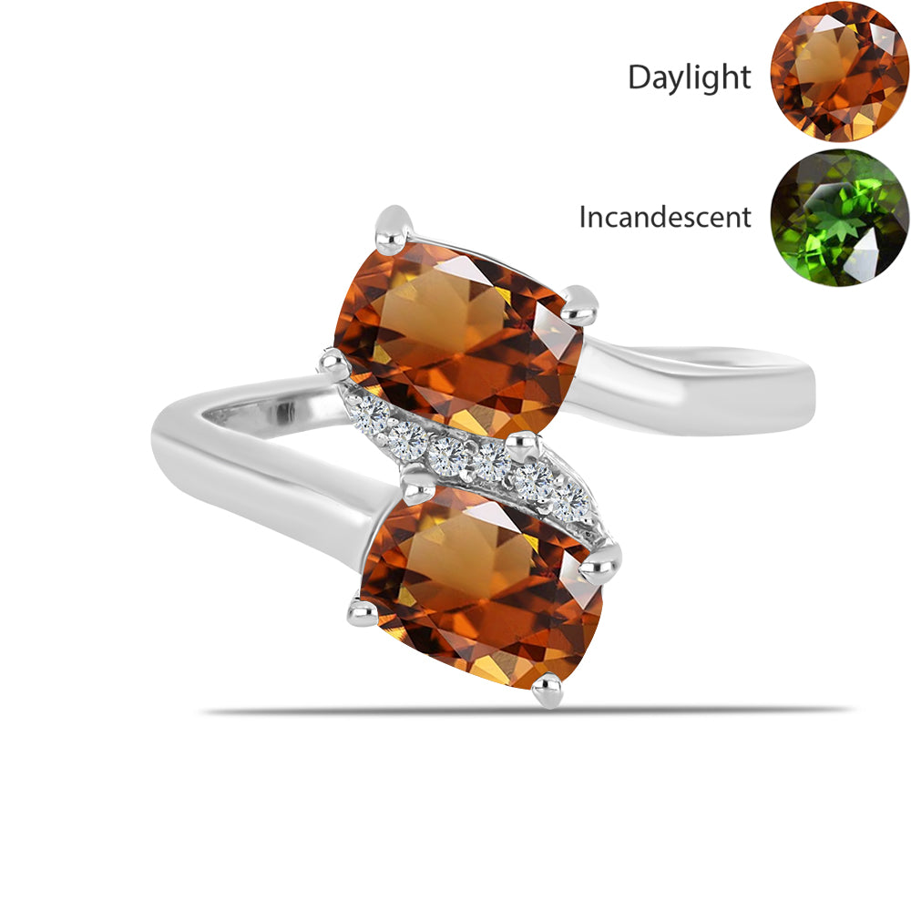 Inel din Argint 925 ( 2.77 grame ) cu Zultanit Anatolian Certificat cultivat în laborator și Topaz Alb 2.23 Carate 1 