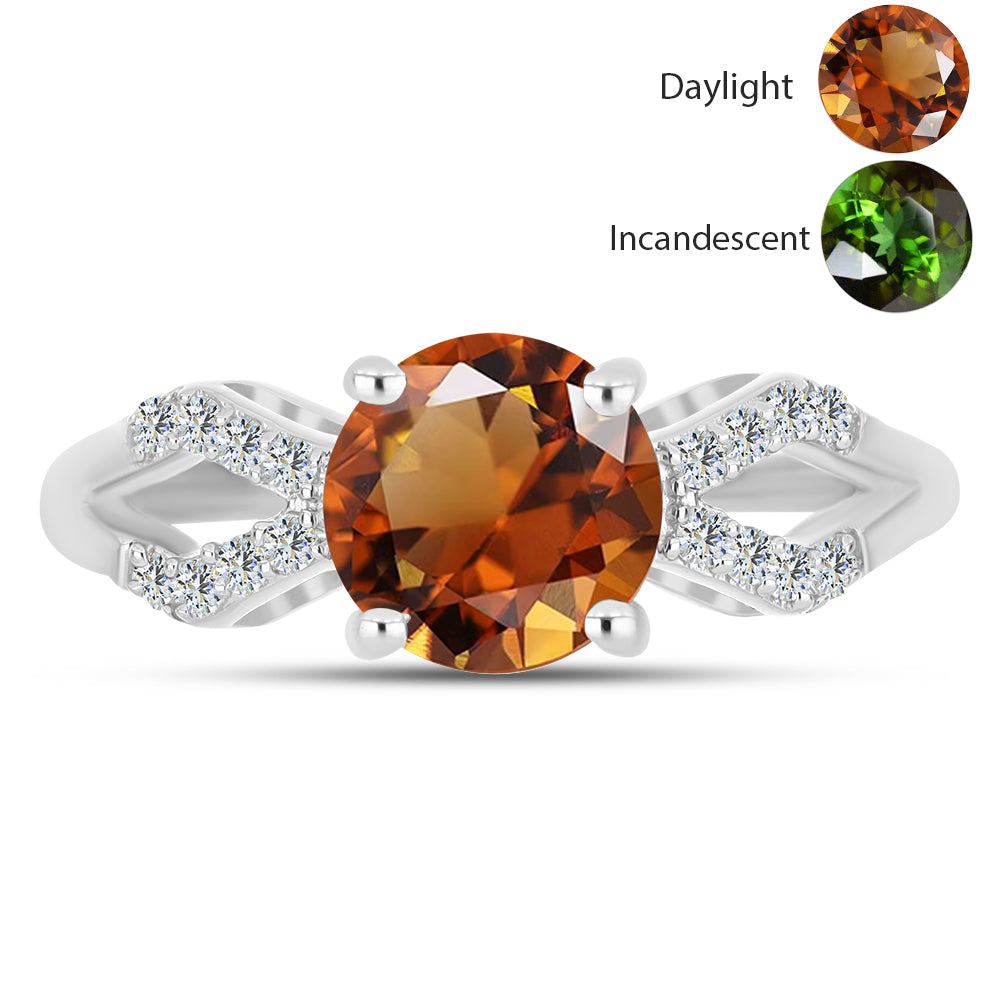 Inel din Argint 925 ( 2.28 grame ) cu Zultanit Anatolian Certificat cultivat în laborator și Topaz Alb 1.63 Carate 1 