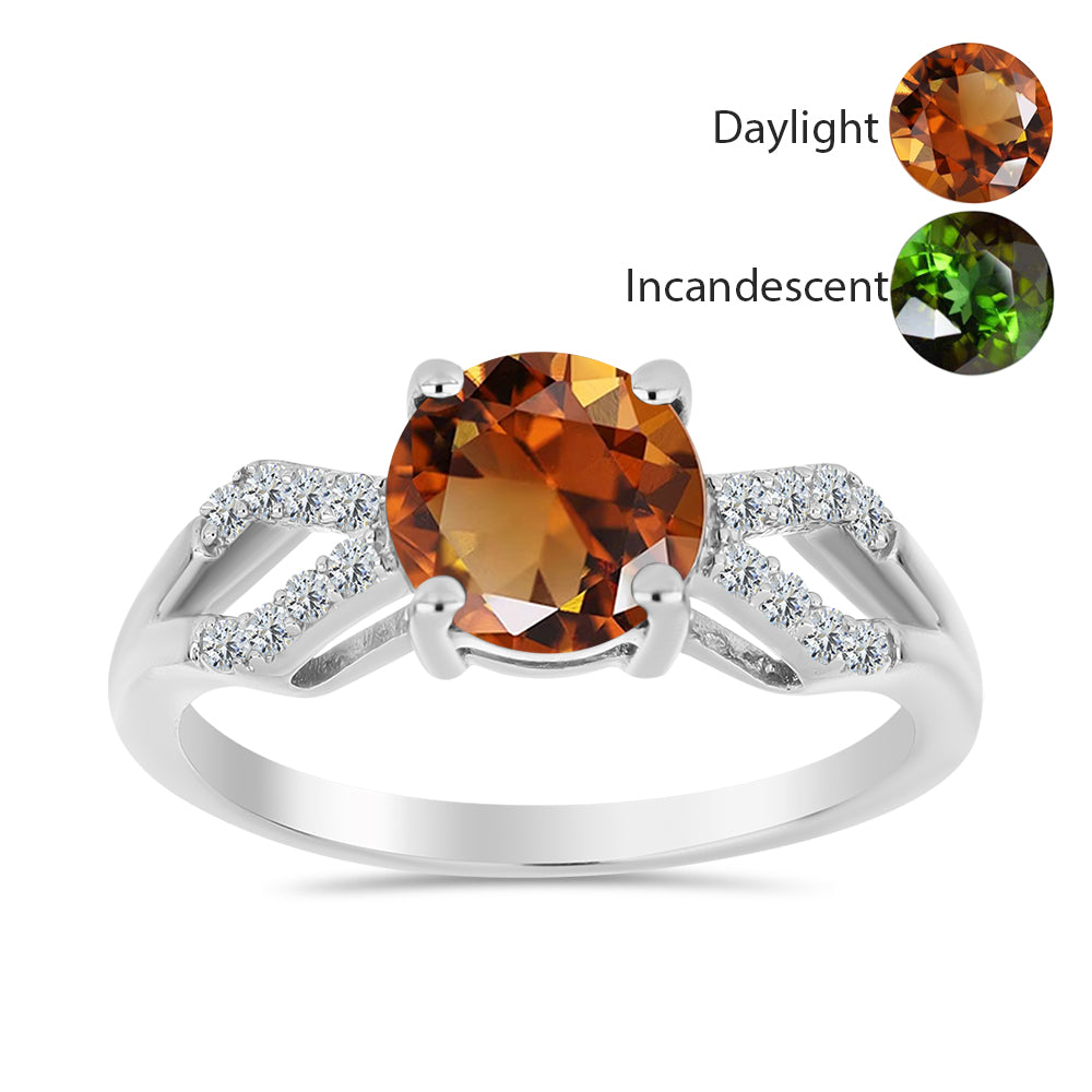 Inel din Argint 925 ( 2.28 grame ) cu Zultanit Anatolian Certificat cultivat în laborator și Topaz Alb 1.63 Carate 3 