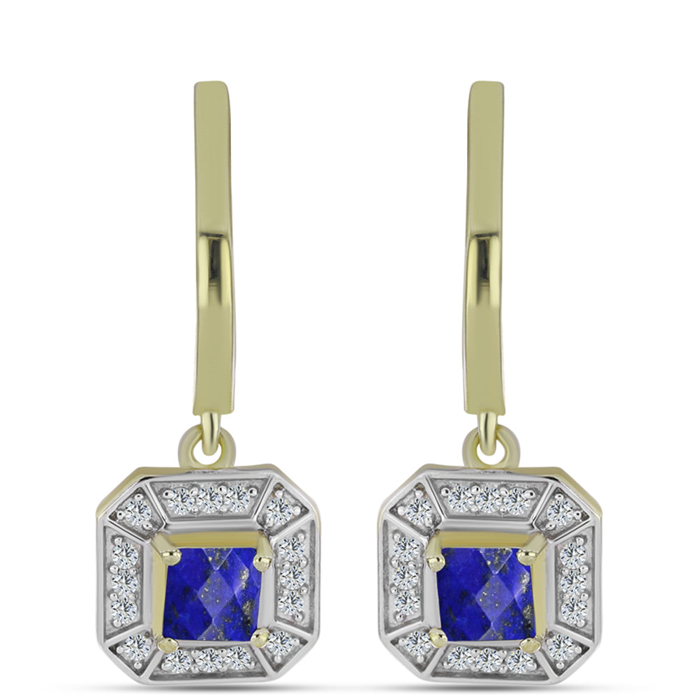 Cercei din Argint 925 Placat cu Aur ( 3.74 grame ) cu Lapis Lazuli și Topaz Alb 0.97 Carate 1 