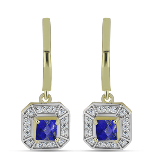 Cercei din Argint 925 Placat cu Aur ( 3.74 grame ) cu Lapis Lazuli și Topaz Alb 0.97 Carate