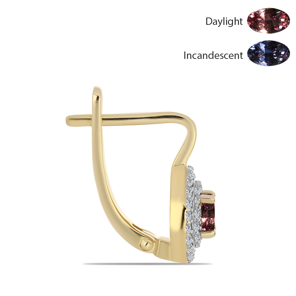 Cercei din Argint 925 Placat cu Aur ( 3.8 grame ) cu Granat Tsivory care își schimbă culoarea și Topaz Alb 1.2 Carate 2 