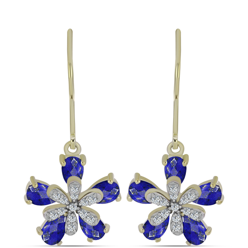 Cercei din Argint 925 Placat cu Aur ( 3.2 grame ) cu Lapis Lazuli și Topaz Alb 2.39 Carate