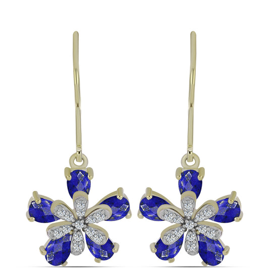 Cercei din Argint 925 Placat cu Aur ( 3.2 grame ) cu Lapis Lazuli și Topaz Alb 2.39 Carate