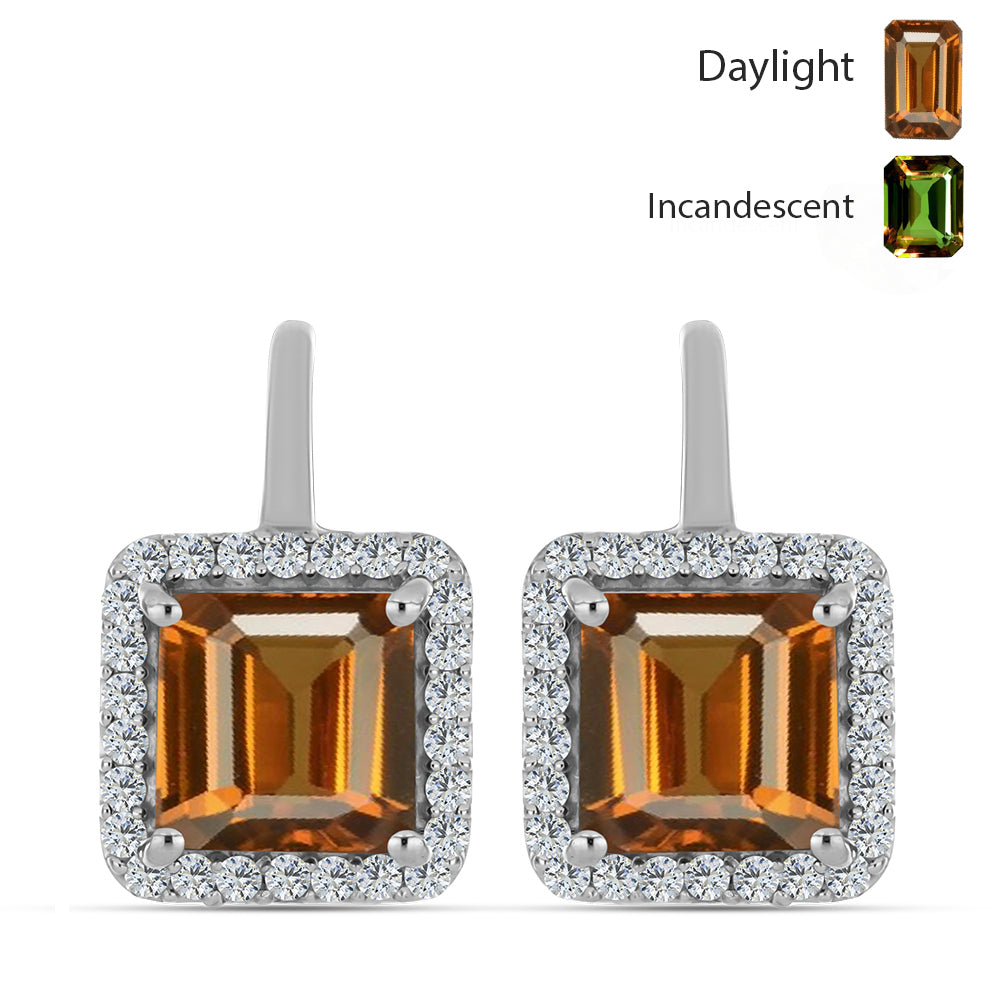 Cercei din Argint 925 ( 3.59 grame ) cu Zultanit Anatolian Certificat cultivat în laborator și Topaz Alb 4.37 Carate 1 