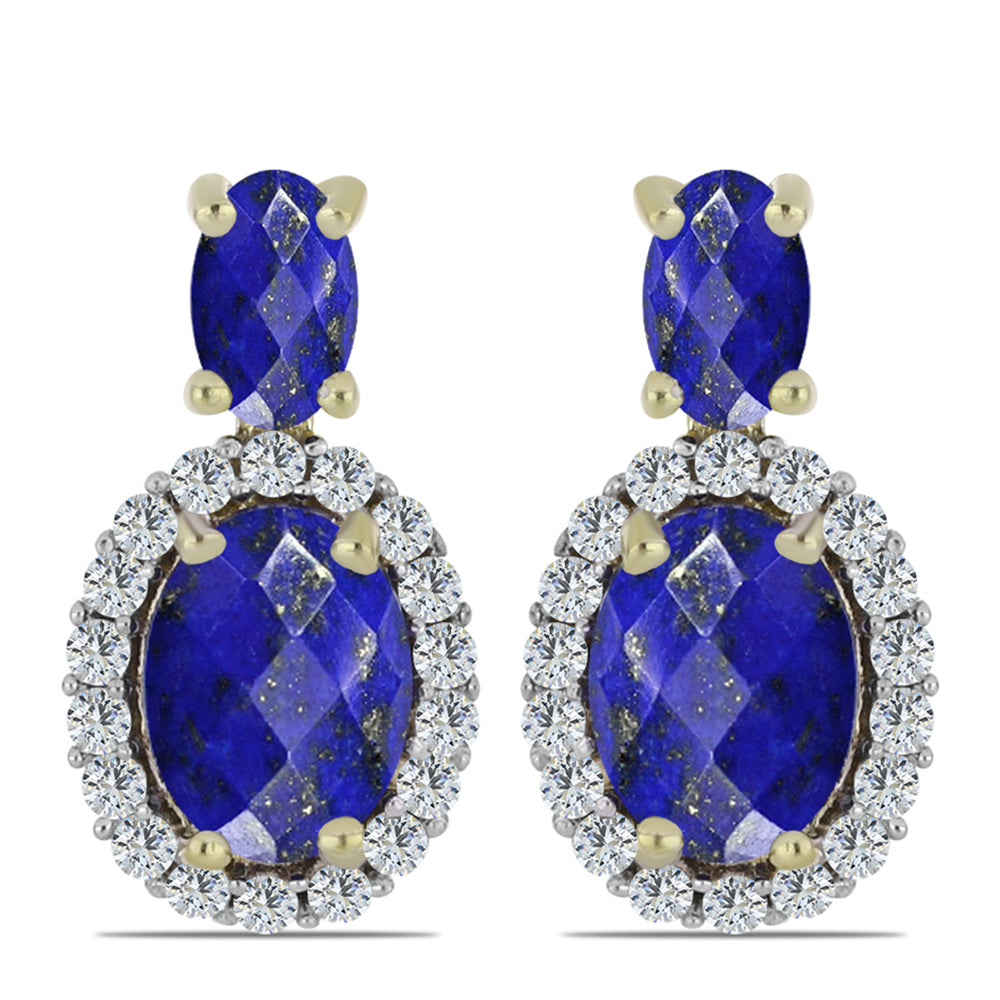Cercei din Argint 925 Placat cu Aur ( 3.1 grame ) cu Lapis Lazuli și Topaz Alb 2.28 Carate 1 