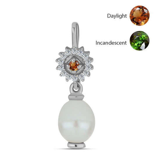 Pandantiv din Argint 925 ( 0.79 grame ) cu Zultanit Anatolian Certificat cultivat în laborator și Perlă de Apă Dulce Albă 3.03 Carate