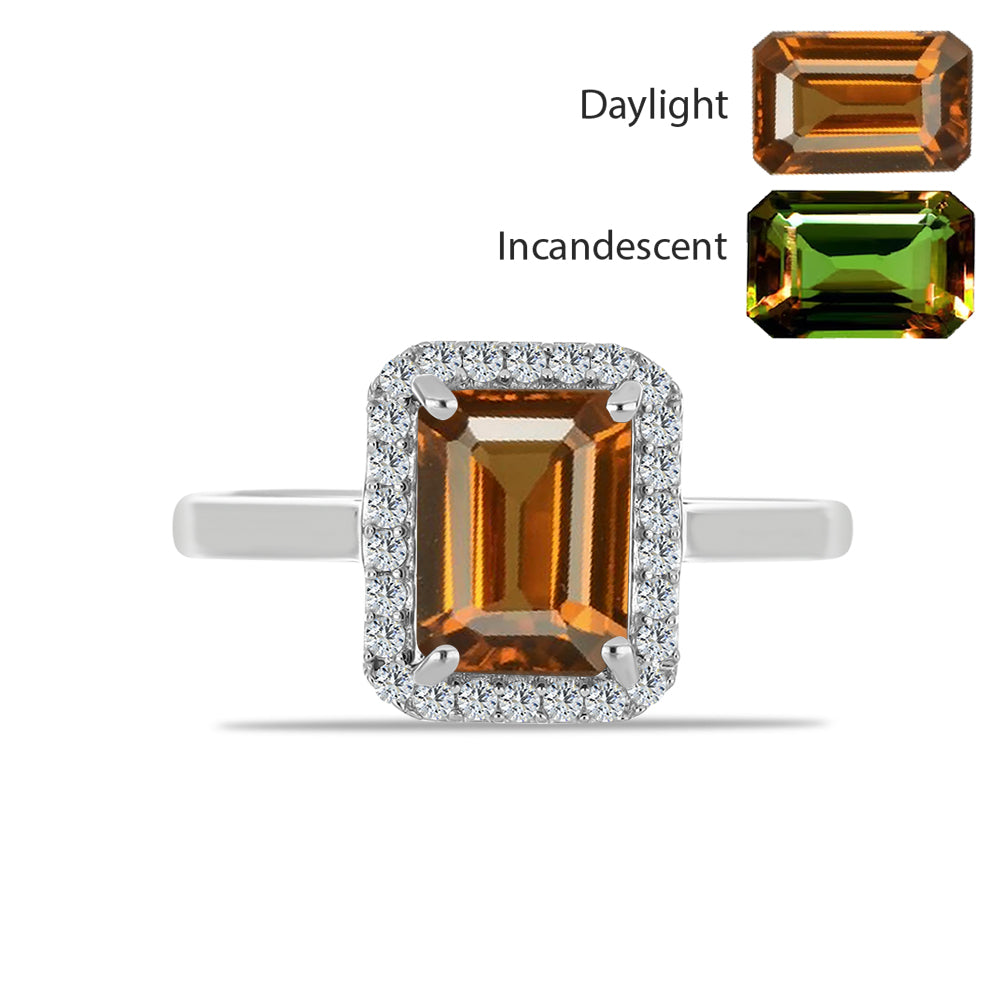 Inel din Argint 925 ( 2.19 grame ) cu Zultanit Anatolian Certificat cultivat în laborator și Topaz Alb 2.17 Carate 1 