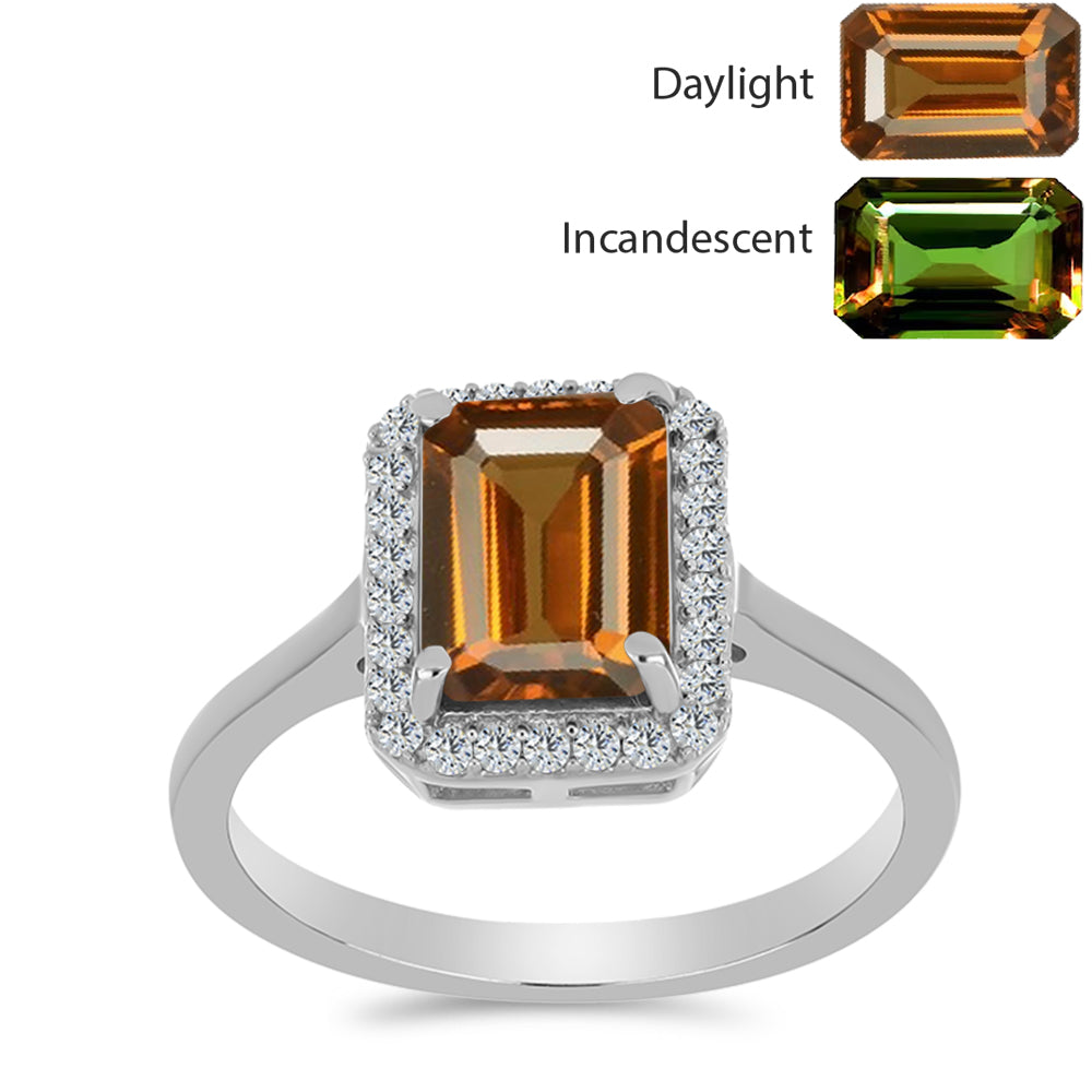 Inel din Argint 925 ( 2.19 grame ) cu Zultanit Anatolian Certificat cultivat în laborator și Topaz Alb 2.17 Carate 3 