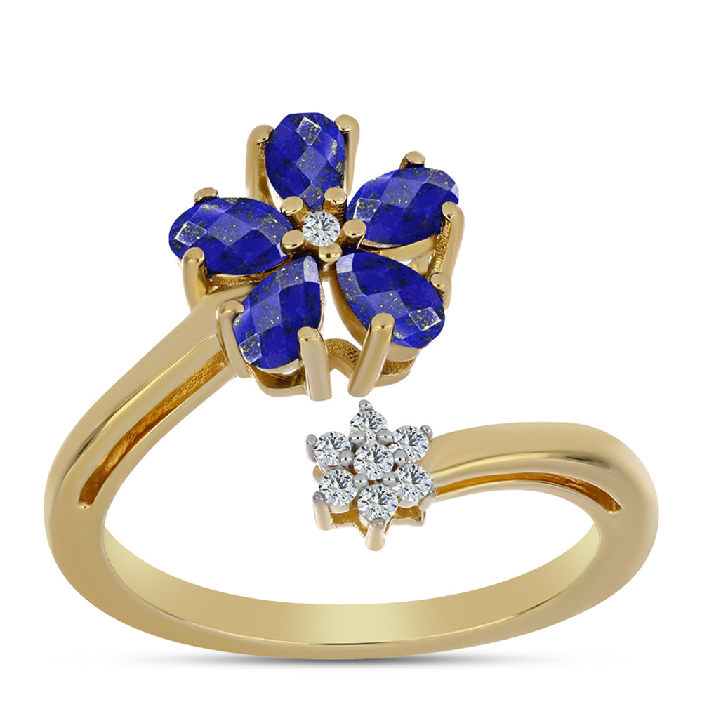 Inel din Argint 925 Placat cu Aur ( 3.75 grame ) cu Lapis Lazuli și Topaz Alb 1.27 Carate 3 