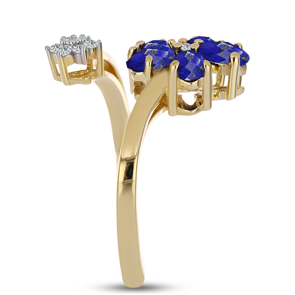 Inel din Argint 925 Placat cu Aur ( 3.75 grame ) cu Lapis Lazuli și Topaz Alb 1.27 Carate 4 