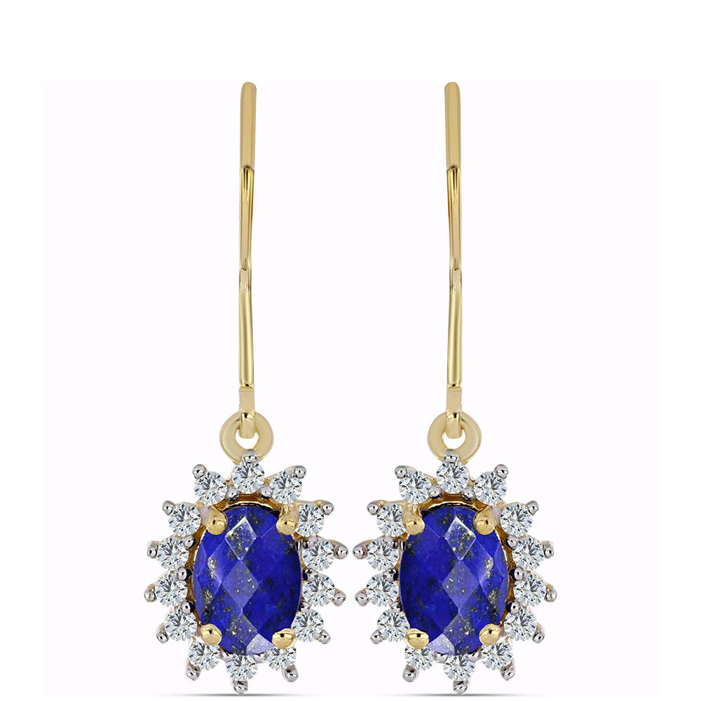Cercei din Argint 925 Placat cu Aur ( 2.1 grame ) cu Lapis Lazuli și Topaz Alb 2.07 Carate 1 