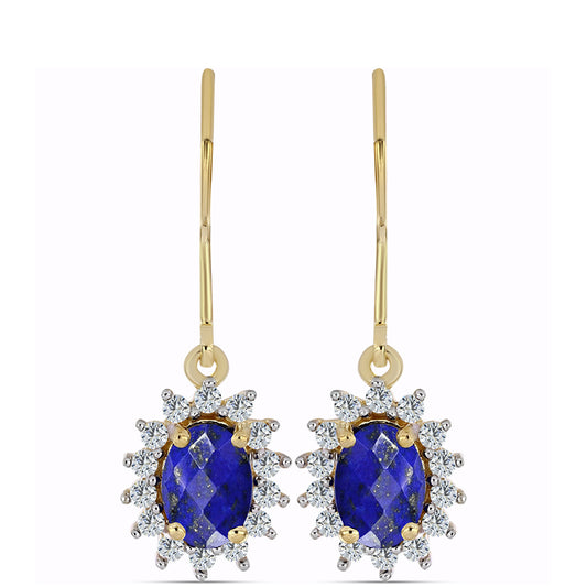 Cercei din Argint 925 Placat cu Aur ( 2.1 grame ) cu Lapis Lazuli și Topaz Alb 2.07 Carate