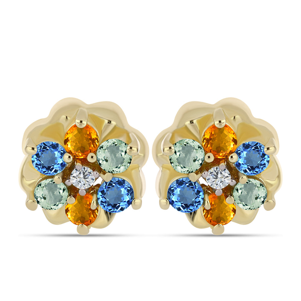 Cercei din Argint 925 Placat cu Aur ( 1.91 grame ) cu Safir Curcubeu și Topaz Alb 0.62 Carate