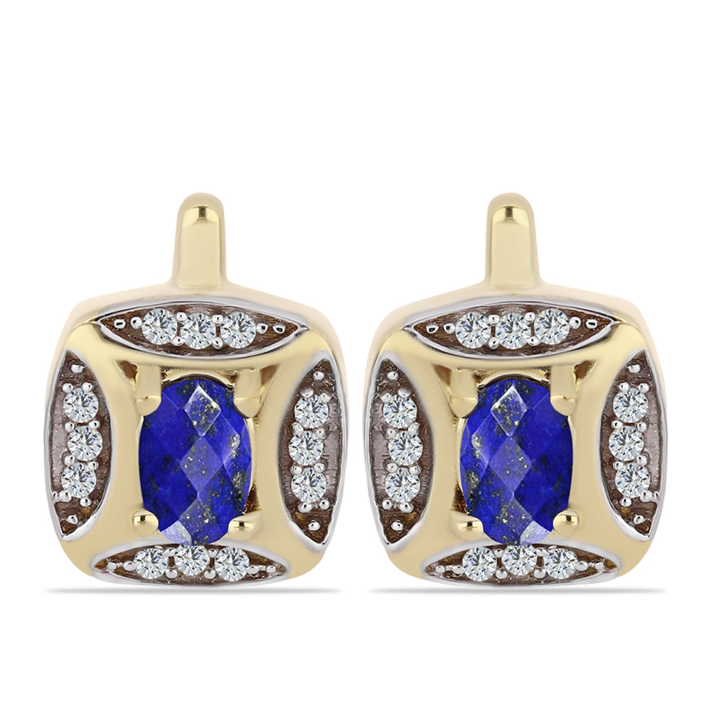 Cercei din Argint 925 Placat cu Aur ( 4.64 grame ) cu Lapis Lazuli și Topaz Alb 1.11 Carate 1 