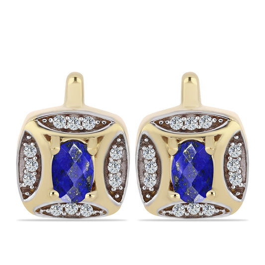Cercei din Argint 925 Placat cu Aur ( 4.64 grame ) cu Lapis Lazuli și Topaz Alb 1.11 Carate
