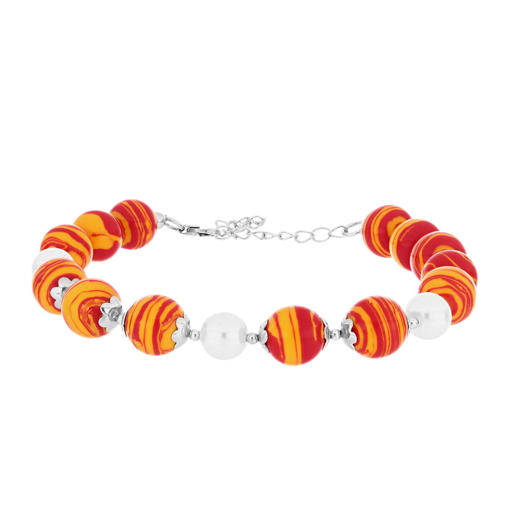 Brățară din Argint 925 ( 2.13 grame ) cu Jaspul "Lion's Paw" și Perlă de Apă Dulce Albă 86.85 Carate 1 