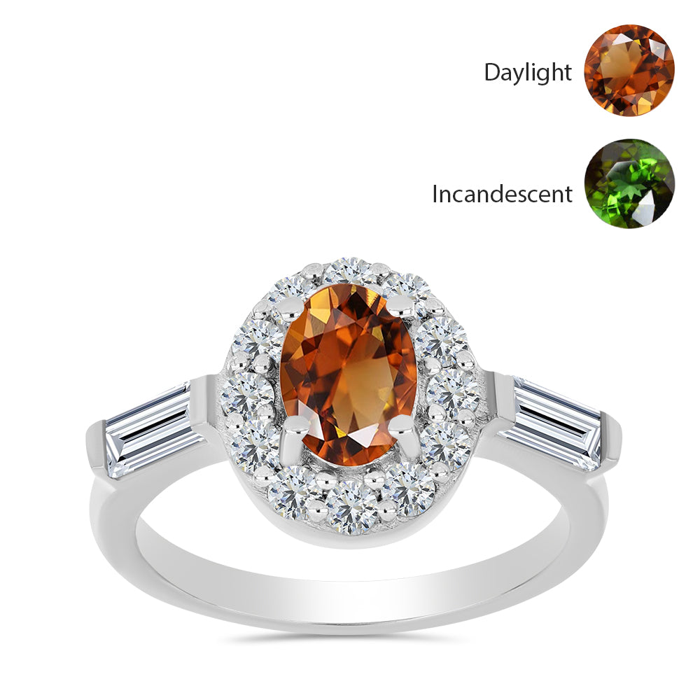 Inel din Argint 925 ( 2.53 grame ) cu Zultanit Anatolian Certificat cultivat în laborator și Topaz Alb 2.45 Carate