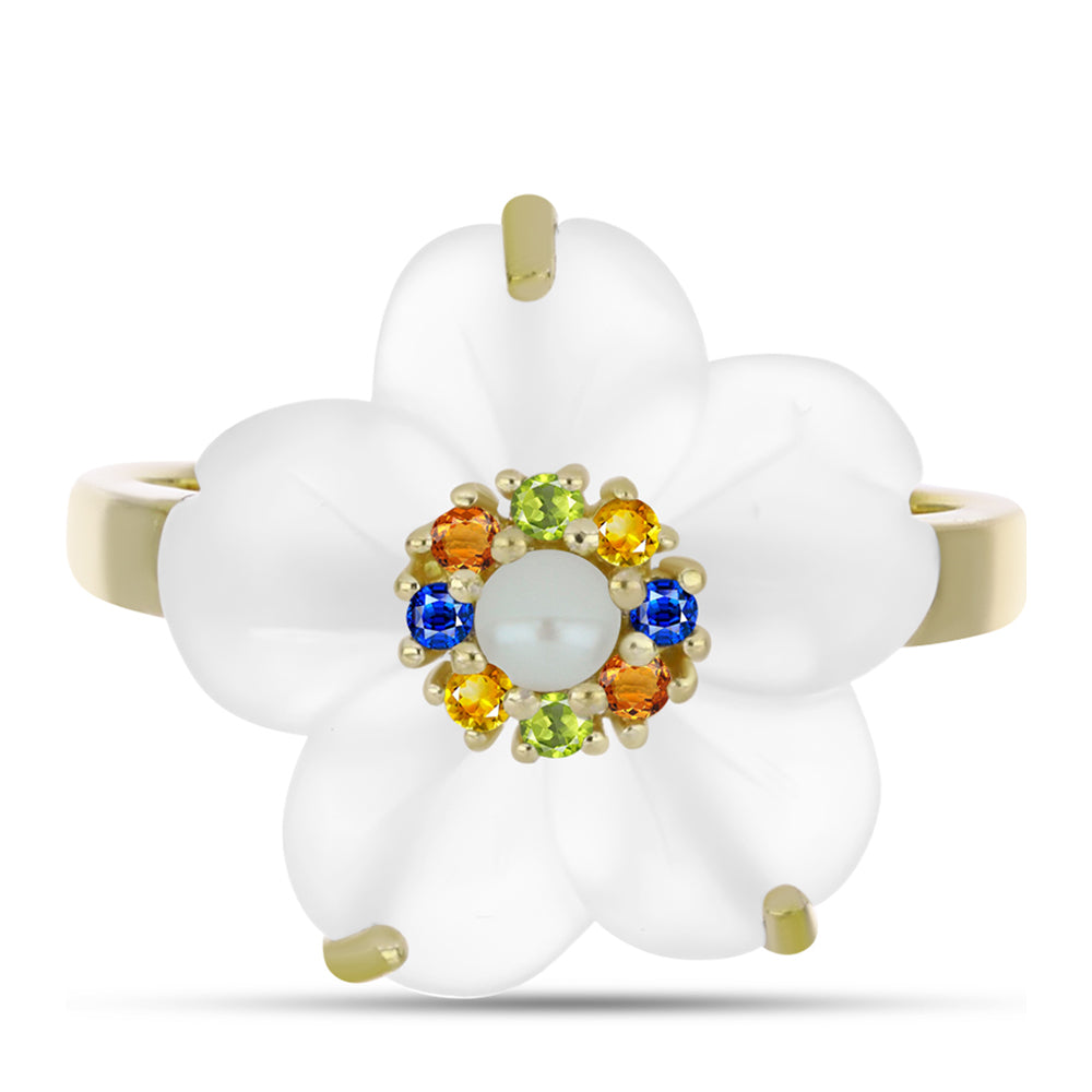 Inel din Argint 925 Placat cu Aur ( 3.03 grame ) cu Safir Curcubeu și Perlă de Apă Dulce Albă 5.91 Carate