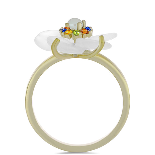 Inel din Argint 925 Placat cu Aur ( 3.03 grame ) cu Safir Curcubeu și Perlă de Apă Dulce Albă 5.91 Carate