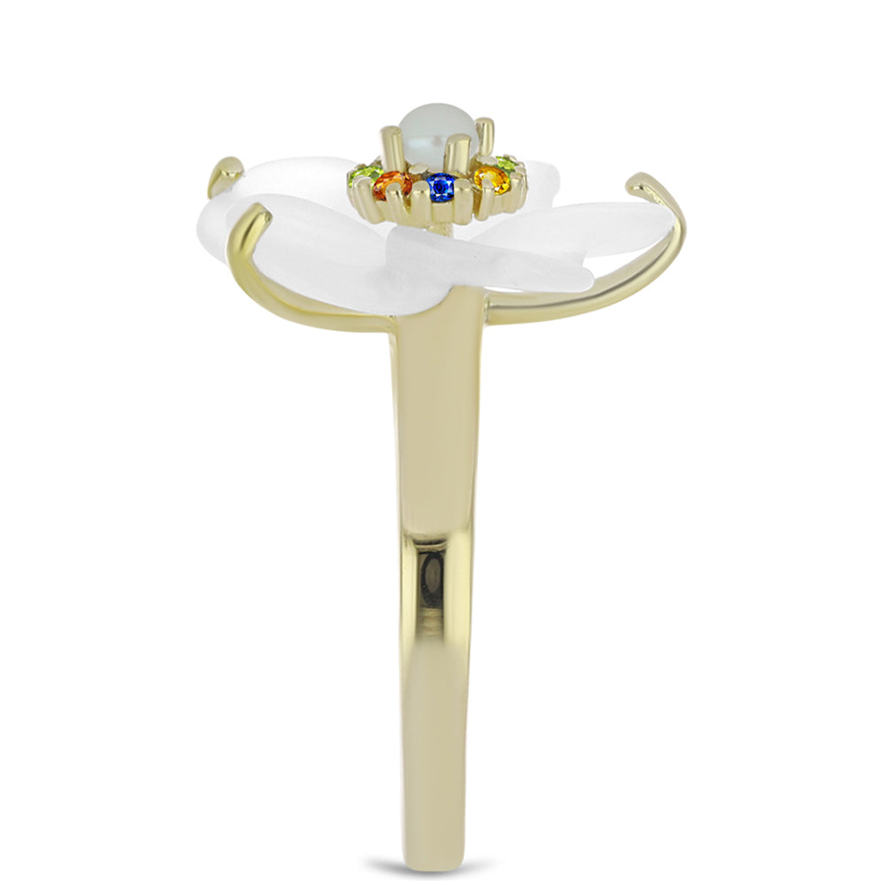 Inel din Argint 925 Placat cu Aur ( 3.03 grame ) cu Safir Curcubeu și Perlă de Apă Dulce Albă 5.91 Carate